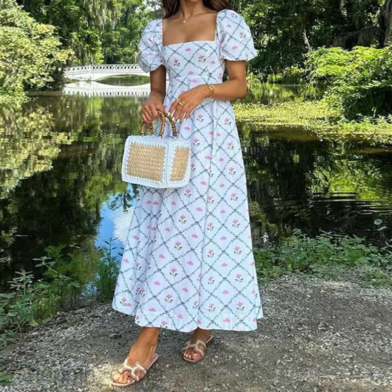 Basic Casual Dresses for Woman Summer New Women's Fashion Elegant and Fashionable High Waist Printed Dress