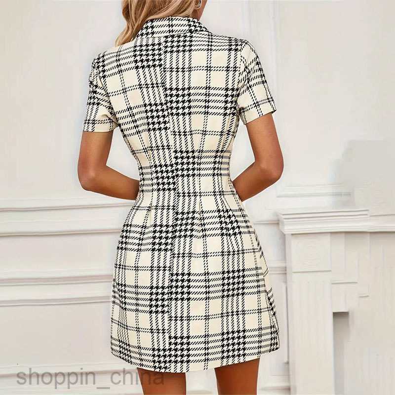 Basic Casual Dresses for Woman Printed shirt skirt, short sleeved waistband, thousand bird plaid short skirt dress, spring/summer women's feeling