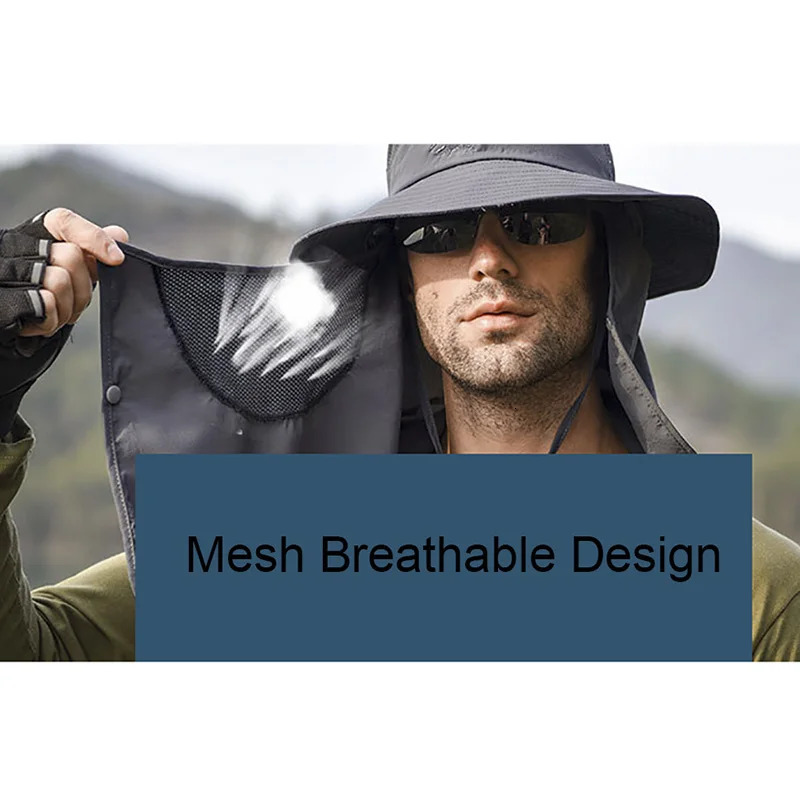 Sun Hat Uv Fishing Wide Brim Mesh Breathable Face Neck Cover Bucket Hats Summer Hiking Beach Bonnet for Fisherman Women Men 240626