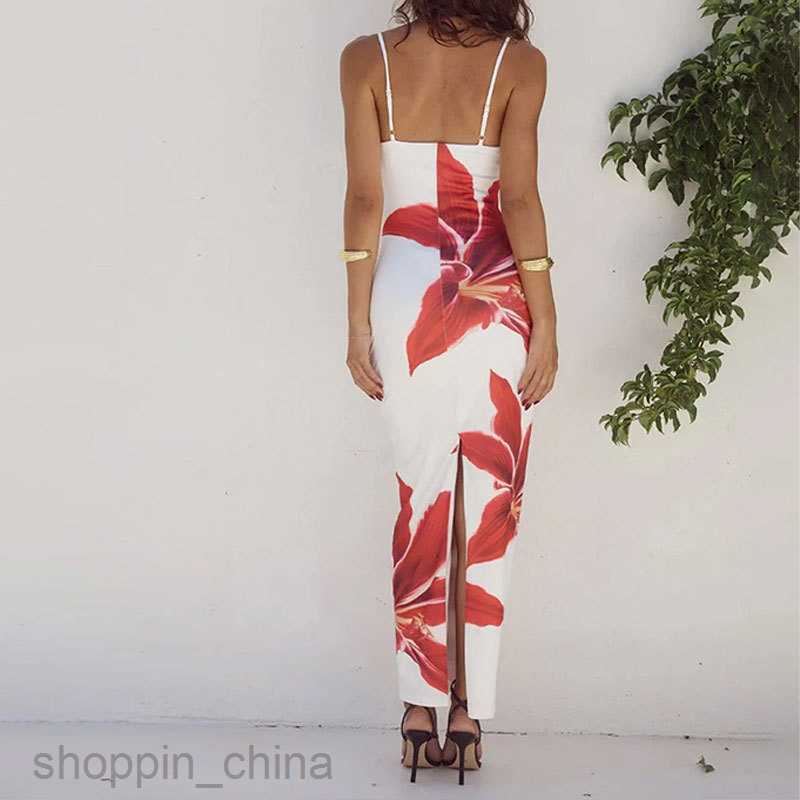 Basic Casual Dresses for Woman Summer New Women's Fashion Elegant and Fashionable Hanging Strap Printed Wrapped Hip Dress