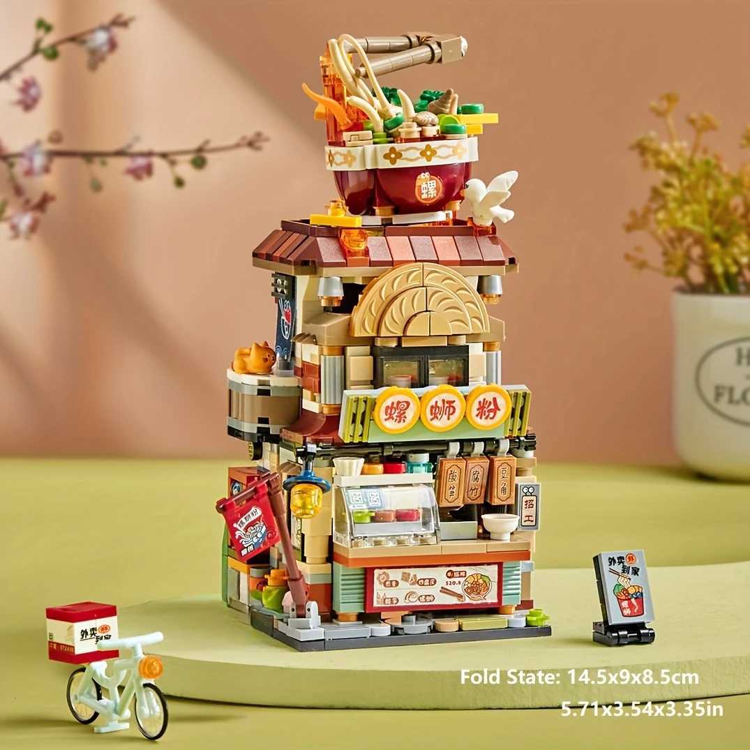Blocks Street View Mini Building Blocks Toys Chinese Hippest Dish Store Model Set Lemon Tea Shop River Snails Rice Noodle Shop L260105
