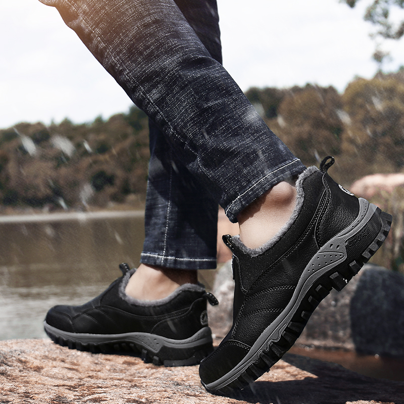 Winter Classic Leather Plush Men's Snow Waterproof Roman Men Work Loafers Casual Shoes Outdoor Warm Boots 4387