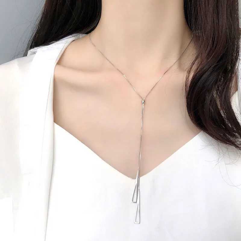 Pendant Necklaces 925 Sterling Silver Triangle Tassel Pendant Long Necklace Women Adjustable Wedding Party Jewelry Accessories Girlfriend Gift