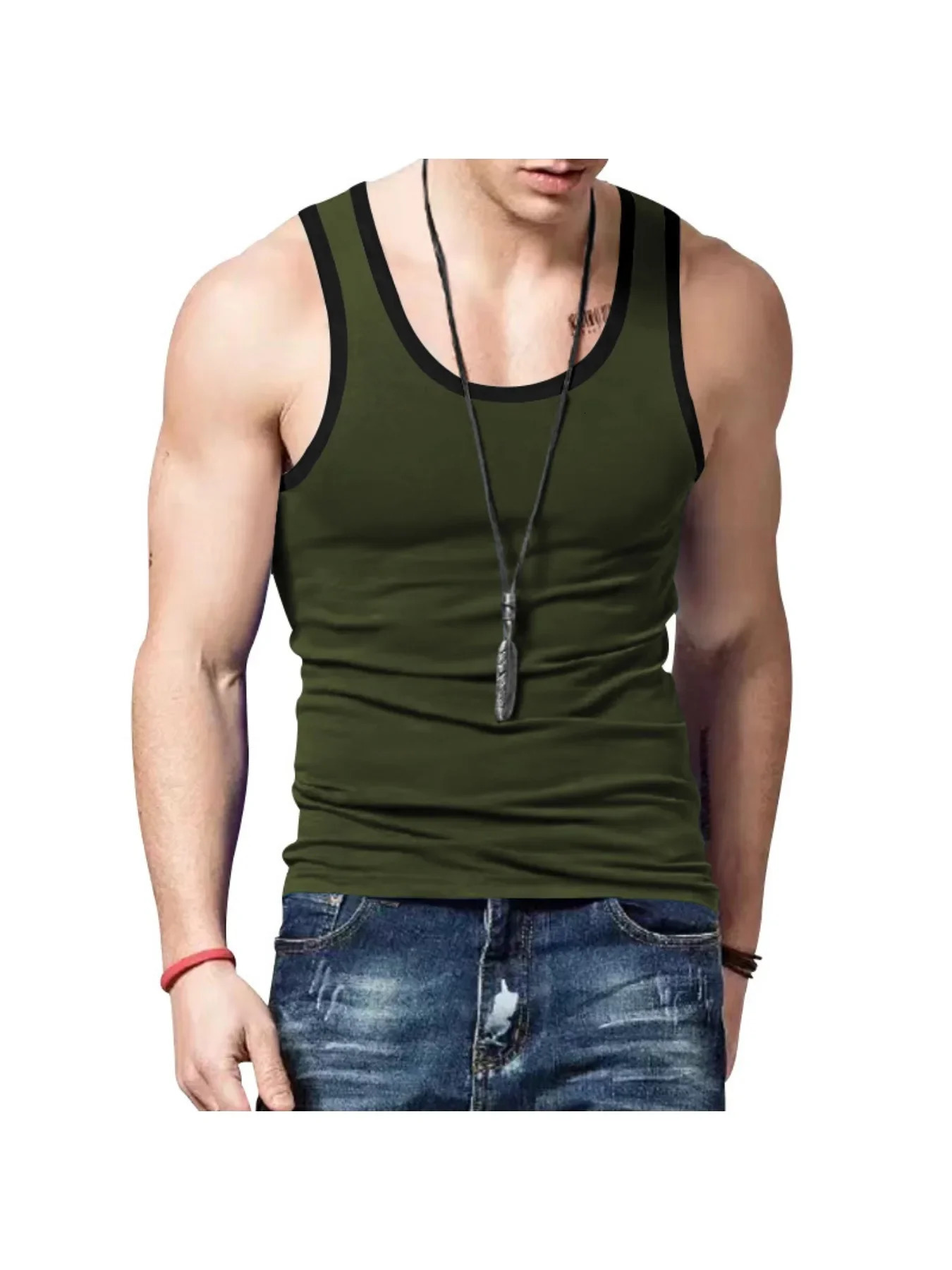 American vest with slim fit and leisure sports mens summer bottoming color matching undershirt 240626Z