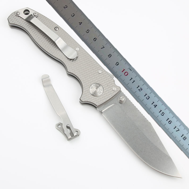 High End AD20 Folding Knife D2 Stone Wash Blade CNC TC4 Titanium Alloy Handle Ball Bearing Outdoor Camping Hiking EDC Pocket Knives With Retail Box