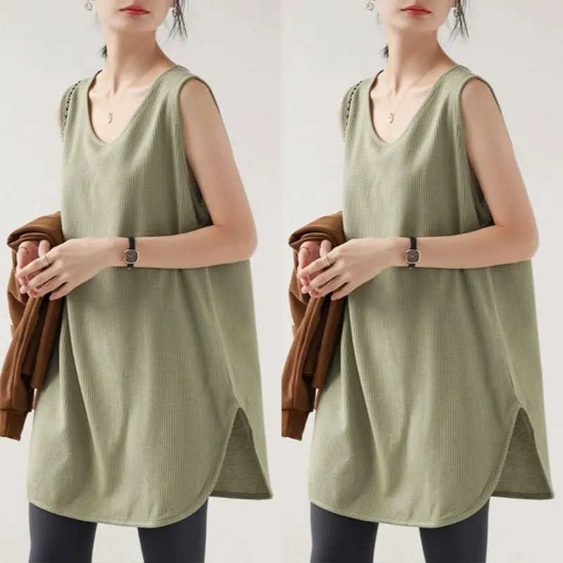 Elegant Fashion Harajuku Slim Fit Womens Clothing Loose Casual Sweat Sport All Match Top Solid V Neck Sleeveless Tanks 240626