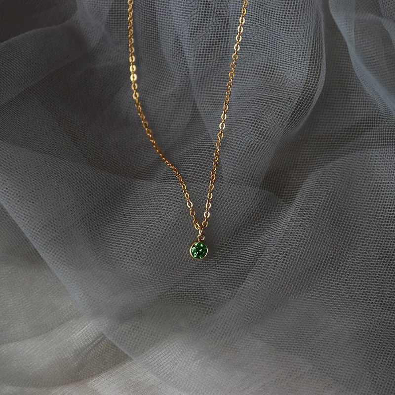 Pendant Necklaces Classic Simple Mini Red Green White Zircon Pendant Necklace for Women 925 Sterling Silver 14k Gold Plated Clavicle Chain