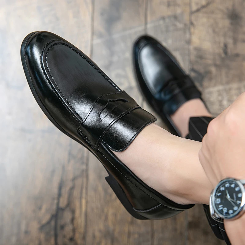 Spring and Autumn Loafers Slip-On Business Formal Casual Brown MenShoes Leather Men Dress Shoes Large Size 38-48 0701 250318