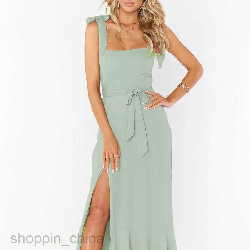 Basic Casual Dresses for Woman Summer New Women's Sexy, Elegant, Lace up, Fashionable Split Dress