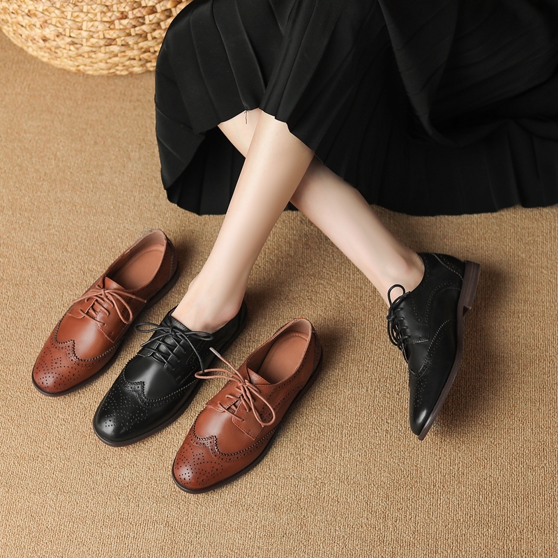 Kaky's New Round Head Genuine Leather Cowhide Vintage Low Heel Large Women's Singles Mueller Casual Shoes