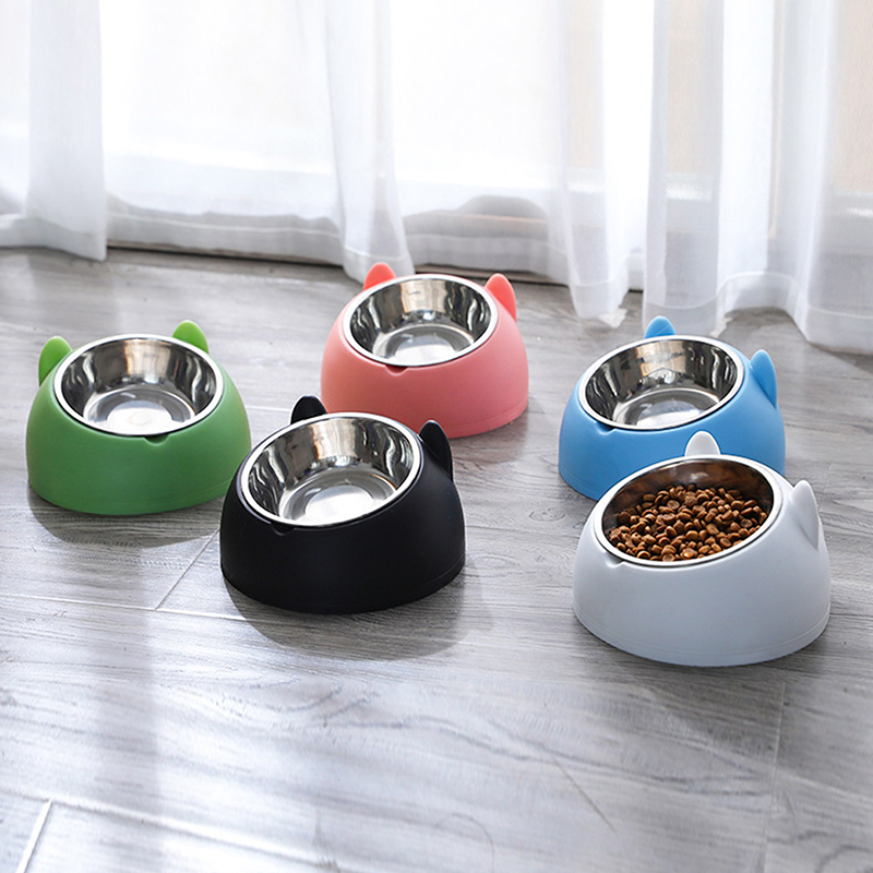 Stainless Steel Cat Bowl Non Slip Puppy Base Cat Food Drinking Water Feeder Tilt Neck Protection Dish Pet Bowl 200/400ML