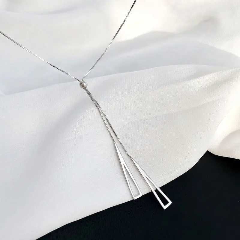 Pendant Necklaces 925 Sterling Silver Triangle Tassel Pendant Long Necklace Women Adjustable Wedding Party Jewelry Accessories Girlfriend Gift