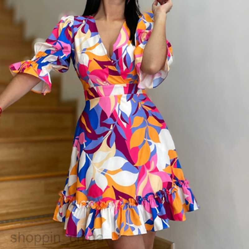 Basic Casual Dresses for Woman Dopamine Wearing Summer New Women's Fashion Elegant Ruffled Dress with Elegant and Stylish Printing