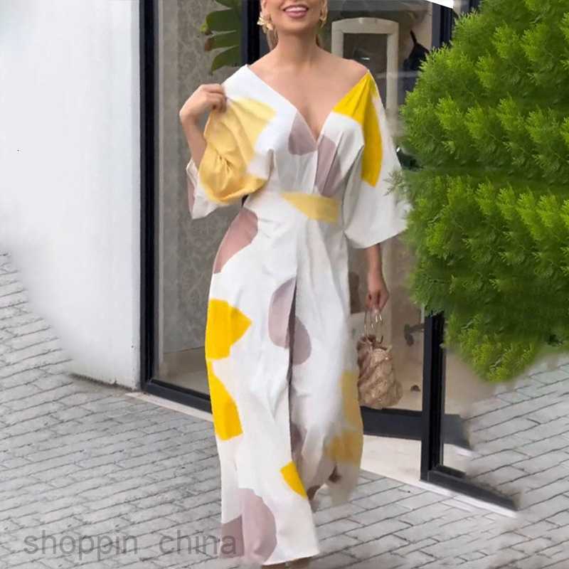 Women's Two Piece Sets Pants Summer New Women's Elegant Printed Color Block V-neck Printed Dress