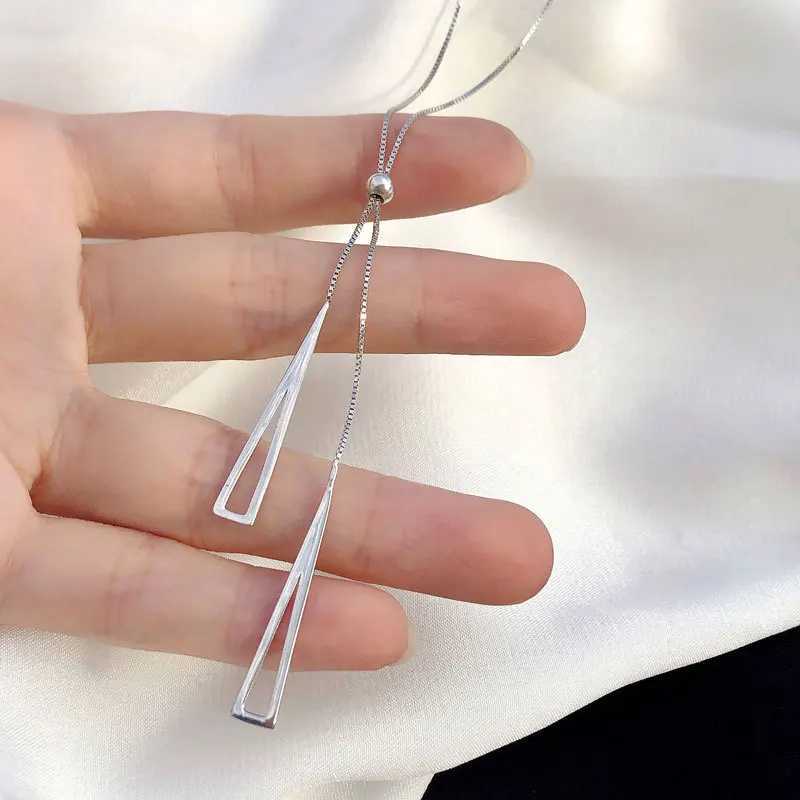 Pendant Necklaces 925 Sterling Silver Triangle Tassel Pendant Long Necklace Women Adjustable Wedding Party Jewelry Accessories Girlfriend Gift