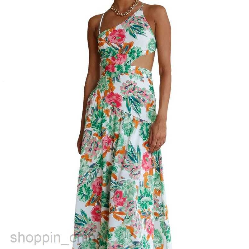 Basic Casual Dresses for Woman Summer New Women's Fashion Elegance and Fashionable Slant Shoulder Waist Fragmented Flower Hanging Strap Dress