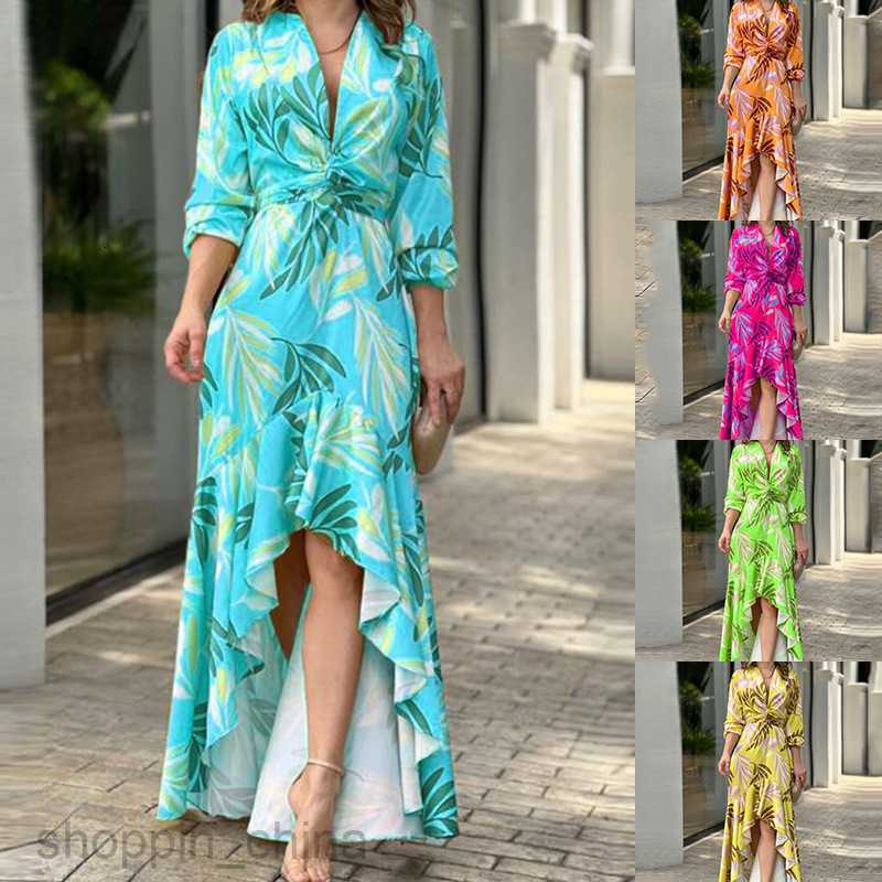 Basic Casual Dresses for Woman Trendy Women's Wear Fashion Print Lace up Elegant Split Dress