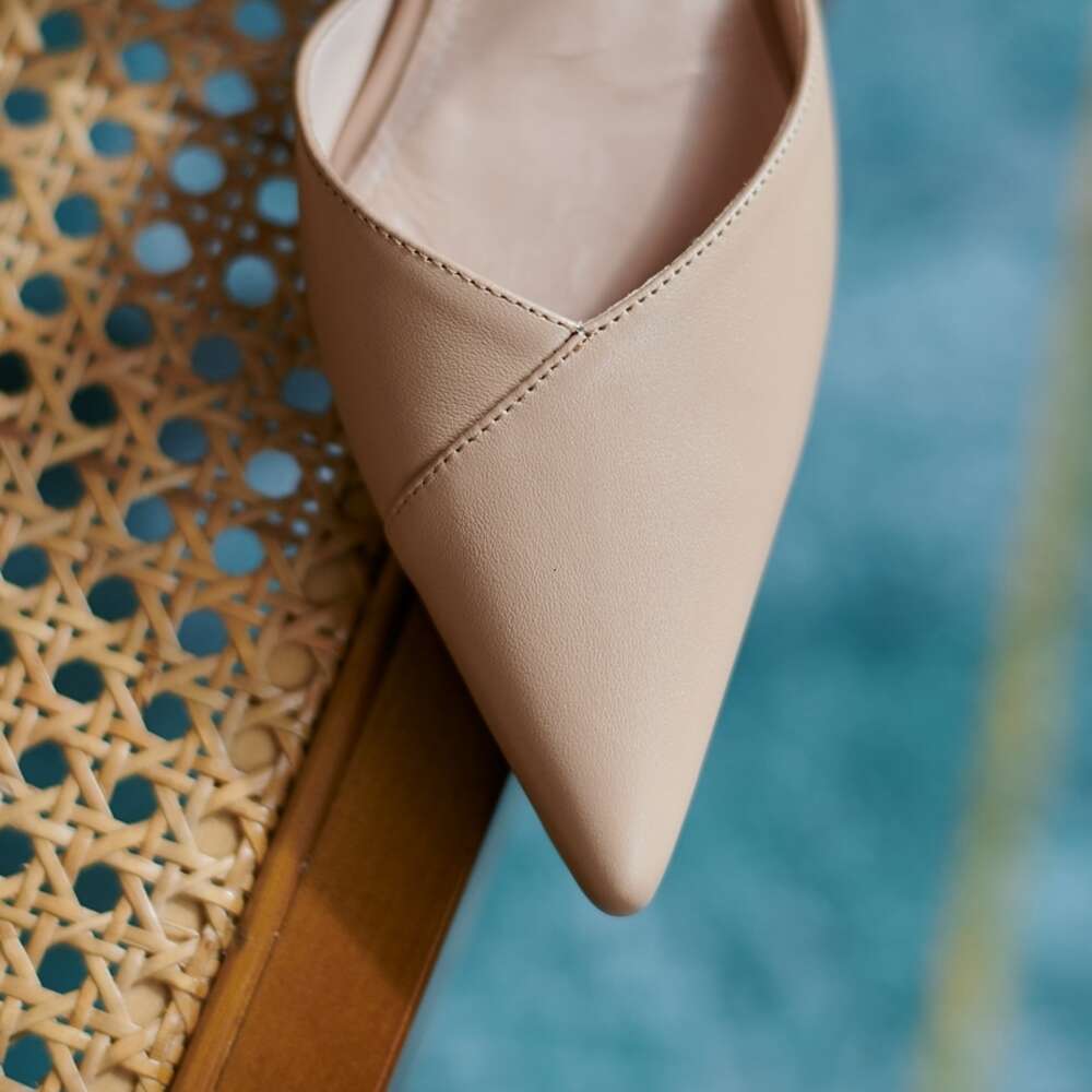 Women's New Spring/Summer Pointed Pearl Genuine Leather Cowhide Cross High Heel Baotou Muller Slippers