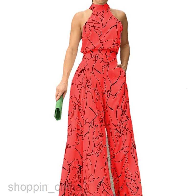 Women's Two Piece Sets Pants Summer Women's New Fashionable Round Neck Tie up Slim Fit Printed jumpsuit