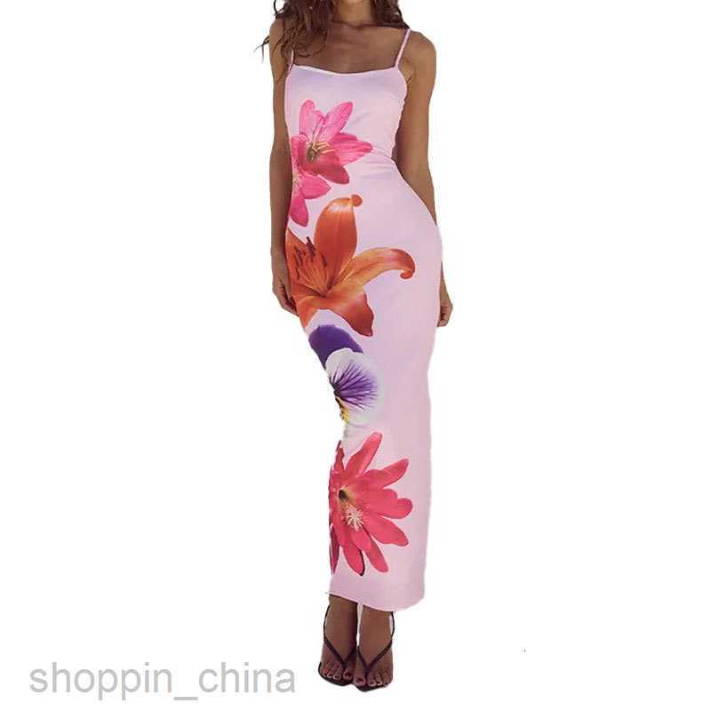 Basic Casual Dresses for Woman Summer New Women's Fashion Elegant and Fashionable Hanging Strap Printed Wrapped Hip Dress