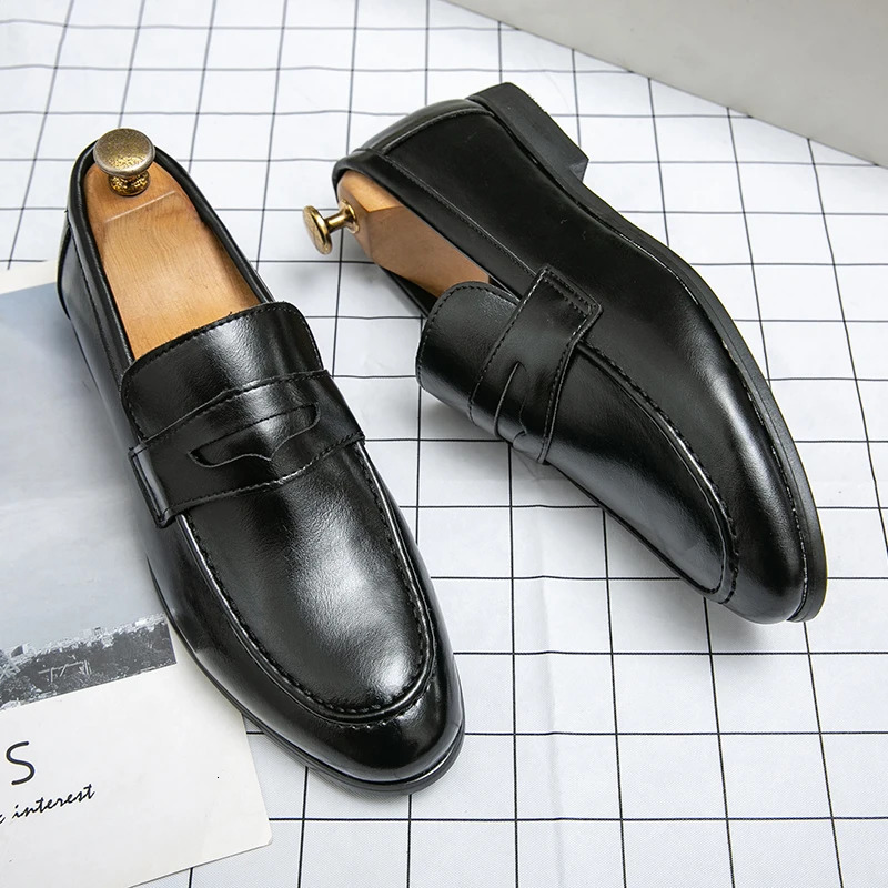Spring and Autumn Loafers Slip-On Business Formal Casual Brown MenShoes Leather Men Dress Shoes Large Size 38-48 0701 250318