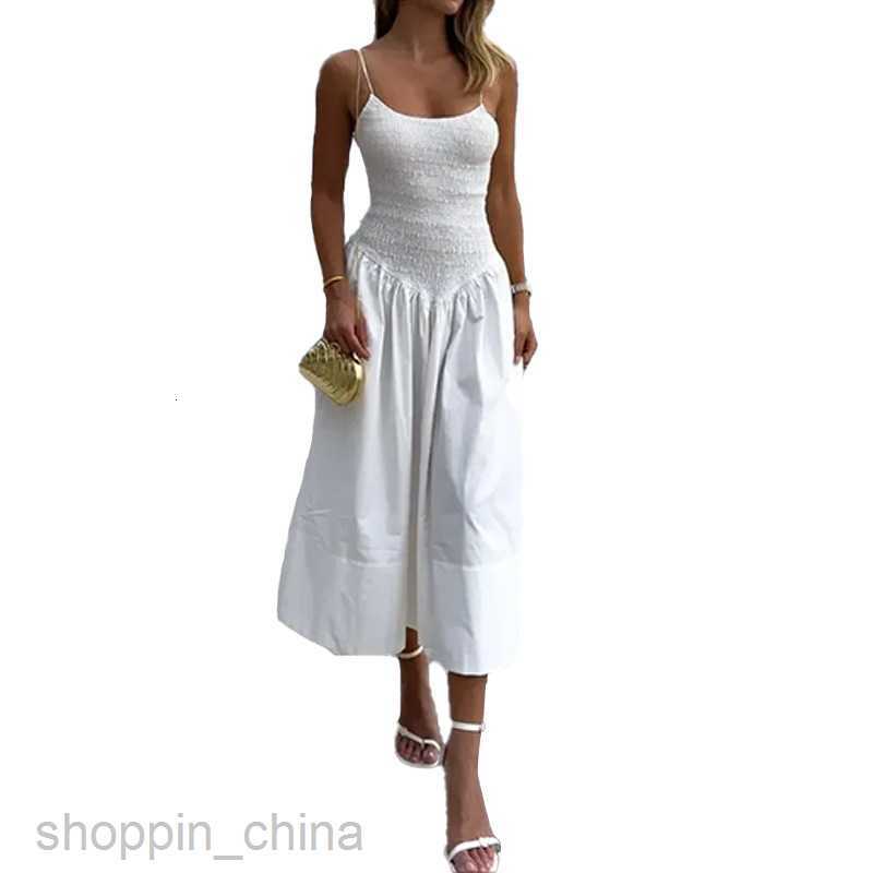 Basic Casual Dresses for Woman Summer New Women's Solid Color Elegant Elastic Strap Sexy Sleeveless Open Back Long Dress
