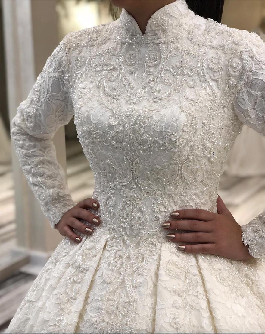 arabic muslim lace beaded wedding dresses high neck long sleeves bridal dresses vintage sexy wedding gowns