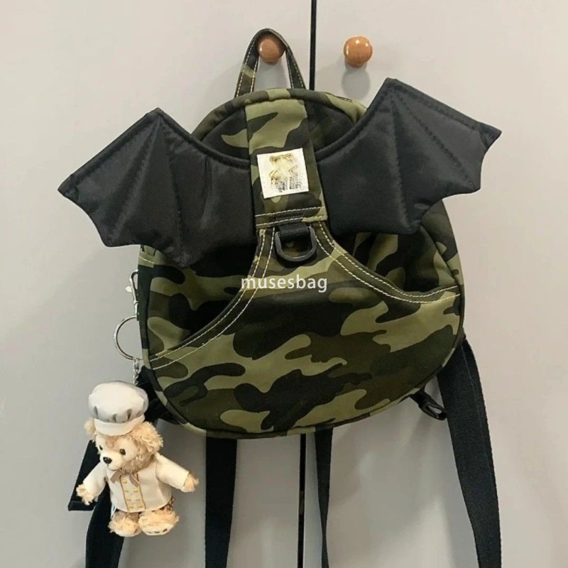 Korean style women's fashionable camouflage wing bag adult design spicy girl trend versatile campus student cute girl Angel canvas small backpack