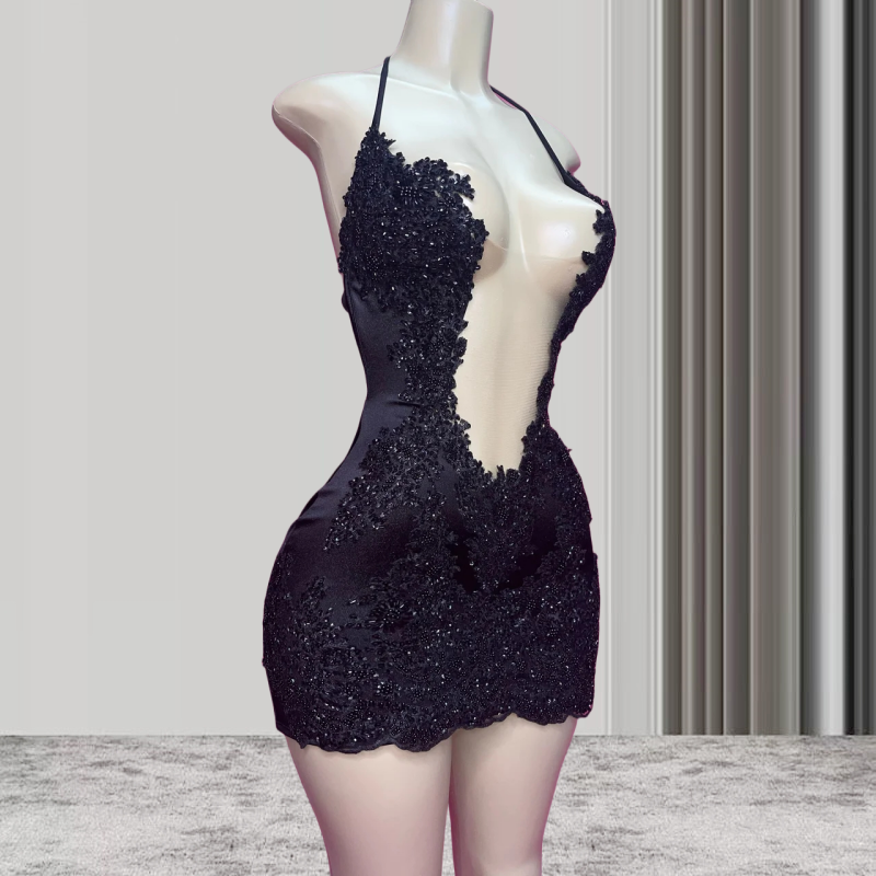 Luxury Halter Short Prom Dresses For Black Girls See Through Appliques Beaded African American Cocktail Dresses Birthday Party Homecoming Gowns