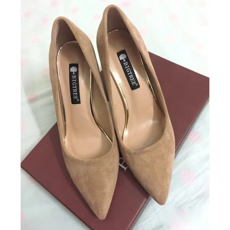 Women 8.5cm High Elegant Pumps Lady Wedding Block Heels Scarpins ck Suede Red Brown Nightclub Event Party Office Shoes 250228