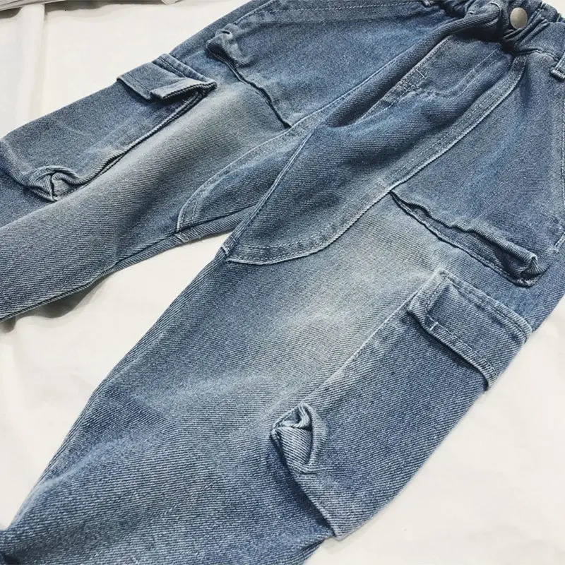 Boys Loose Pants Spring Denim Trousers for Children Korean Toddler Baby Clothes Teenage Jeans Cargo Pants 2 5 8 10 12 14Years 240701