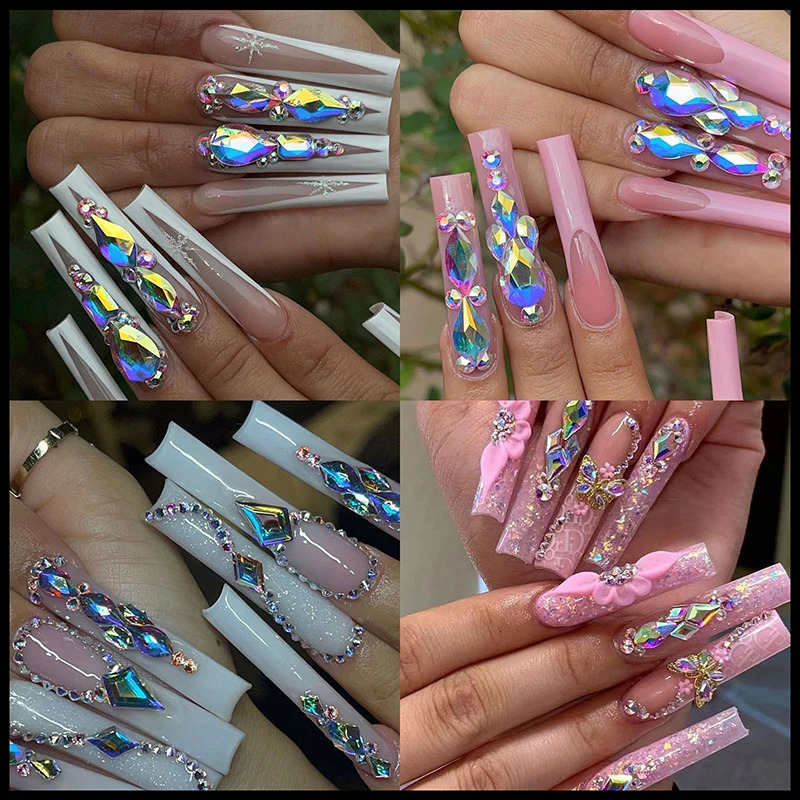 12 Grids Rhinestones For Nails Jewelry Set AB Flat Bottom Drill With Stainless Steel Tweezers Pen DIY Decoration Manicure Tools 240701