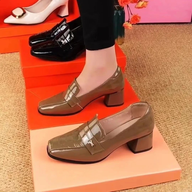 Womens Square Head High Heels Spring Autumn British Style Fashion Solid Colour Work Shoes Party Office Pumps Tacones De Mujer 240702