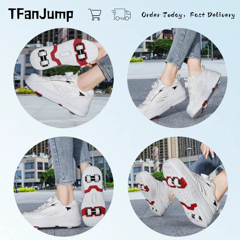 Deformation Roller Skates Shoes Double Row 4-Wheel Skates Roller Shoes with Wheels Dual-Purpose Roller Sneakers Skateboard Shoes 240701