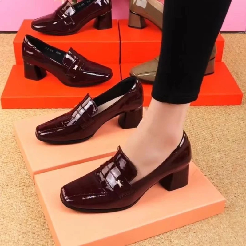 Womens Square Head High Heels Spring Autumn British Style Fashion Solid Colour Work Shoes Party Office Pumps Tacones De Mujer 240702
