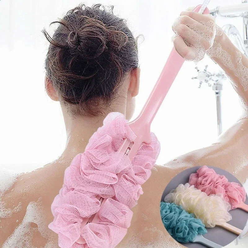 1pc Long Handle Bath Brush Back Bath Shower Scrubber Body Soft Mesh Scrub Puff Clean Oneself Bath Back Brush 240701