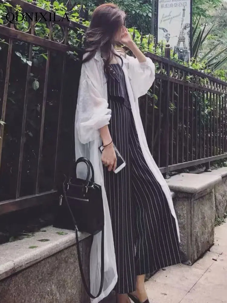 2023 Summer Midlength Womens Shirts and Blouses Fashion Sunscreen Clothing Thin Cardigan Chiffon Beach Top Oversized 240627