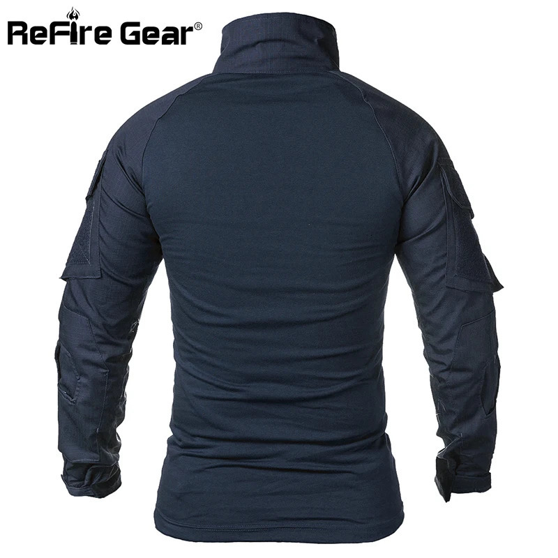 ReFire Gear Army Combat T shirt Men Long Sleeve Tactical TShirt Solid Cotton Military Shirt Man Navy Blue Hunt Airsoft Shirts 240620