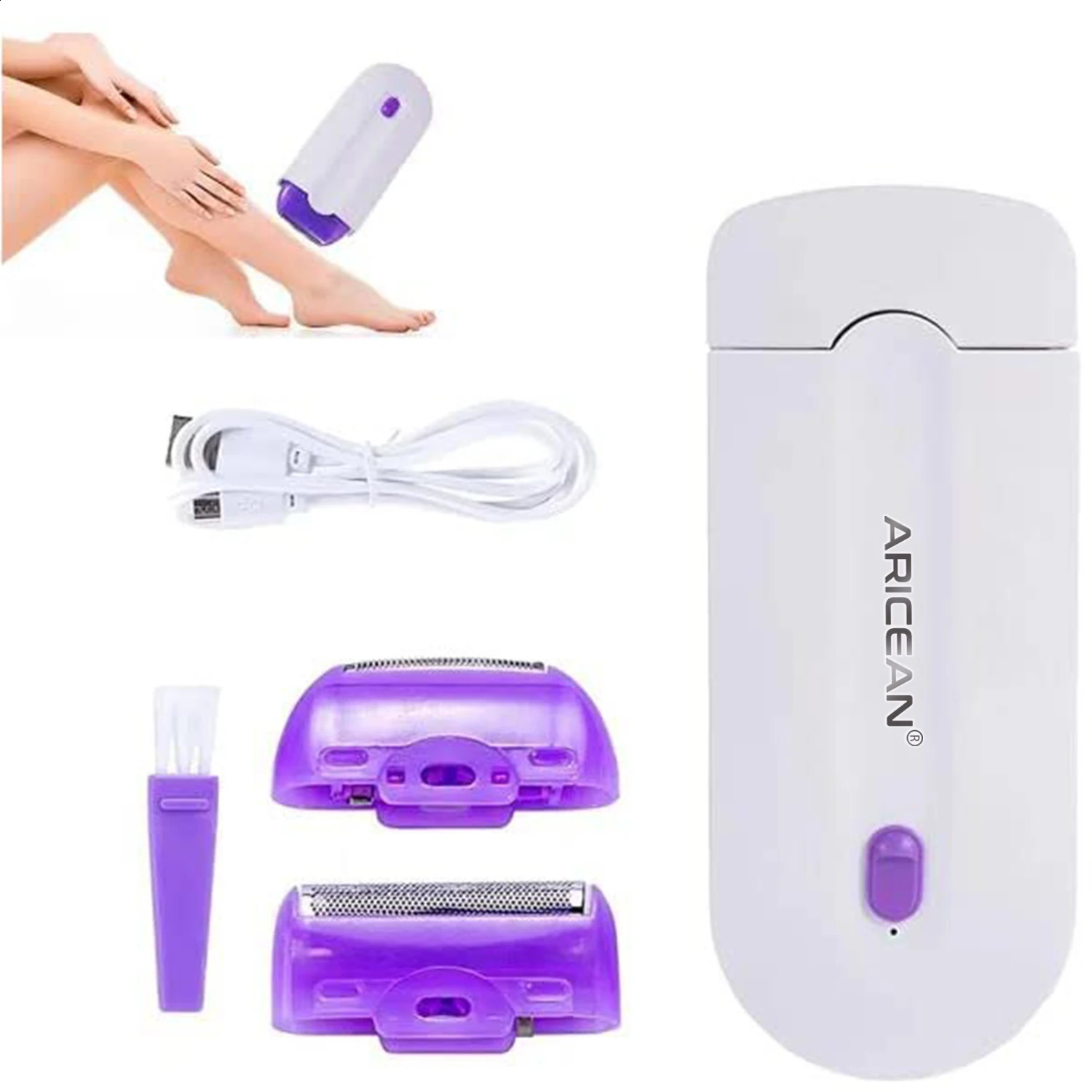Women Hair Eraser Hair Touch Light Safely Sensor Shaver USB Rechargeable Face Leg Bikini Hand Shaver Hair r Lady 240701