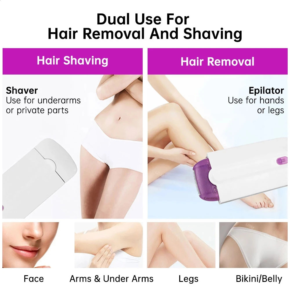 Women Hair Eraser Hair Touch Light Safely Sensor Shaver USB Rechargeable Face Leg Bikini Hand Shaver Hair r Lady 240701