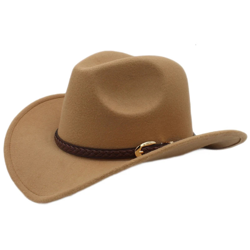 Coffee Leather Band Vintage Parent-child Women Men /Kid Child Wool Wide Brim Cowboy Western Hat Cowgirl Bowler Cap 54-57-61cm 240701