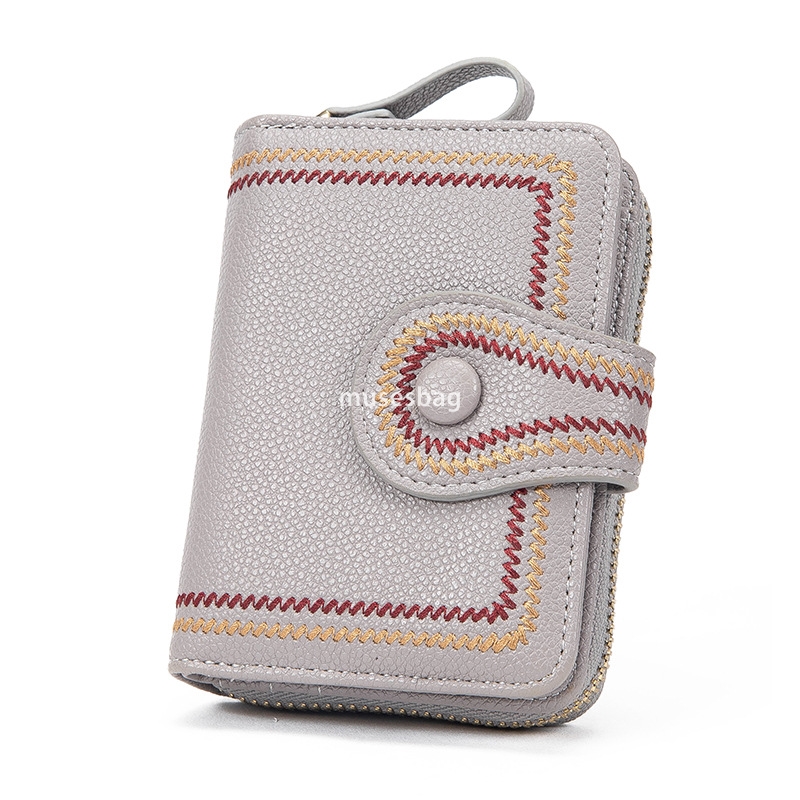 European and American women's temperament fashionable wallet short zero wallet new trendy and lightweight multifunctional organ card bag embroide