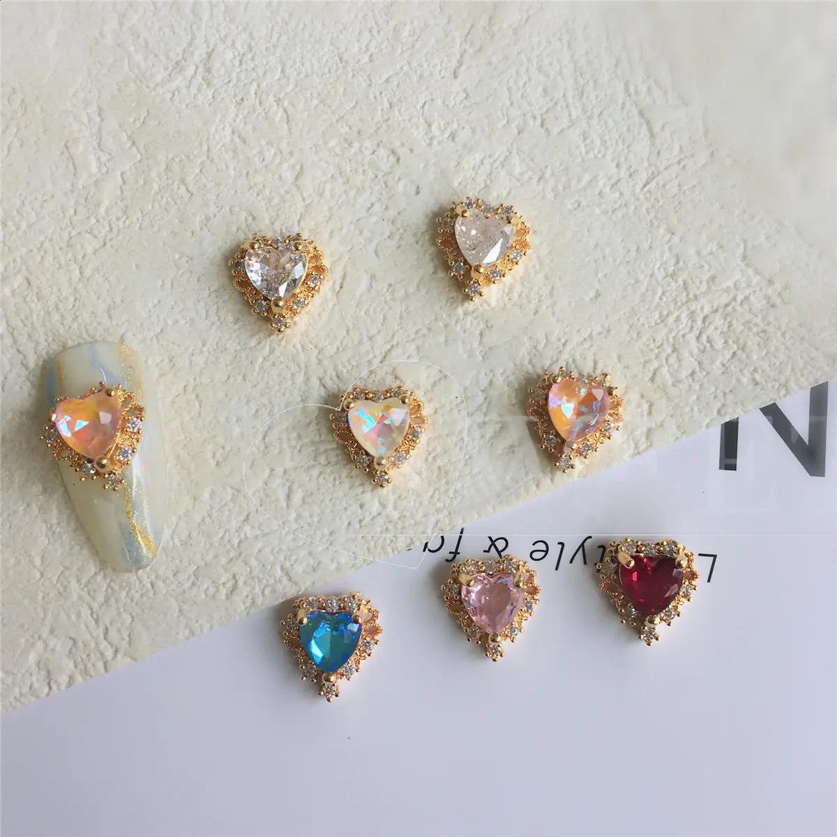 10pcs MG252 Valentines Day Love Heart Zircon Nail Art Crystals Jewelry Rhinestone Nails Accessories Supplies Decorations Charms 240701