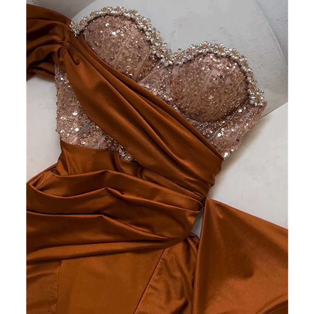 2024 Evening Dress Sexy Beaded Birthday Party Gowns Strapless High Slit African Nigeria Mermaid Robe De Soiree Custom Made Plus Size 6660312