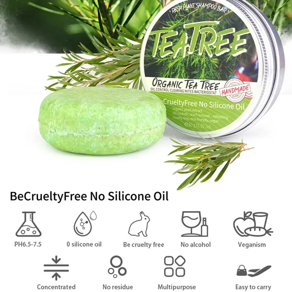 60g Handmade Tea Tree Soap ct Washing Hair Bar Hair Natural Solid Soap Plant Green Shampoo X8S8 240701