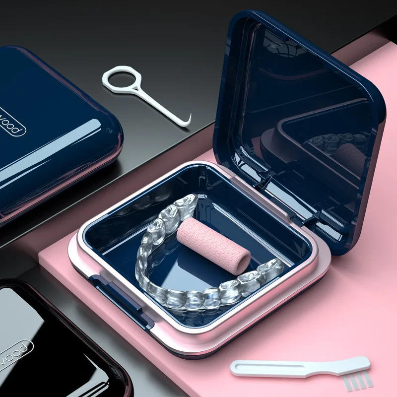 High Quality Orthodontic Retainer Braces Storage Box Soaking Invisible Teeth Denture Cleaning Tooth Storage Portable Belt case 240701