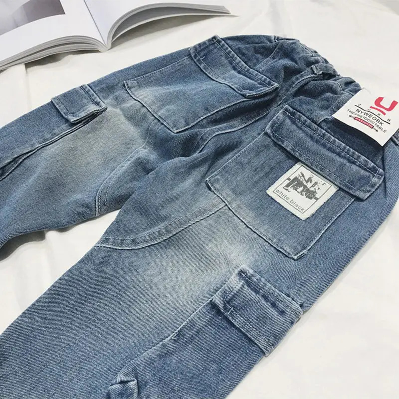 Boys Loose Pants Spring Denim Trousers for Children Korean Toddler Baby Clothes Teenage Jeans Cargo Pants 2 5 8 10 12 14Years 240701