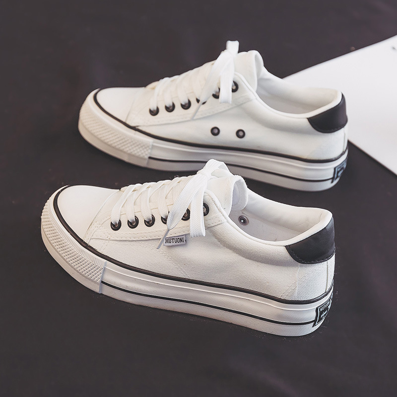 Shoes For Women Low-Top Vulcanized Canvas Platform Sneakers Black Flats Tennis Female Classic Student Small Couples Skateboard 031