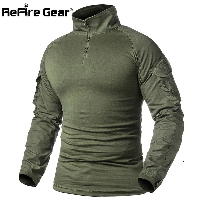 ReFire Gear Army Combat T shirt Men Long Sleeve Tactical TShirt Solid Cotton Military Shirt Man Navy Blue Hunt Airsoft Shirts 240620