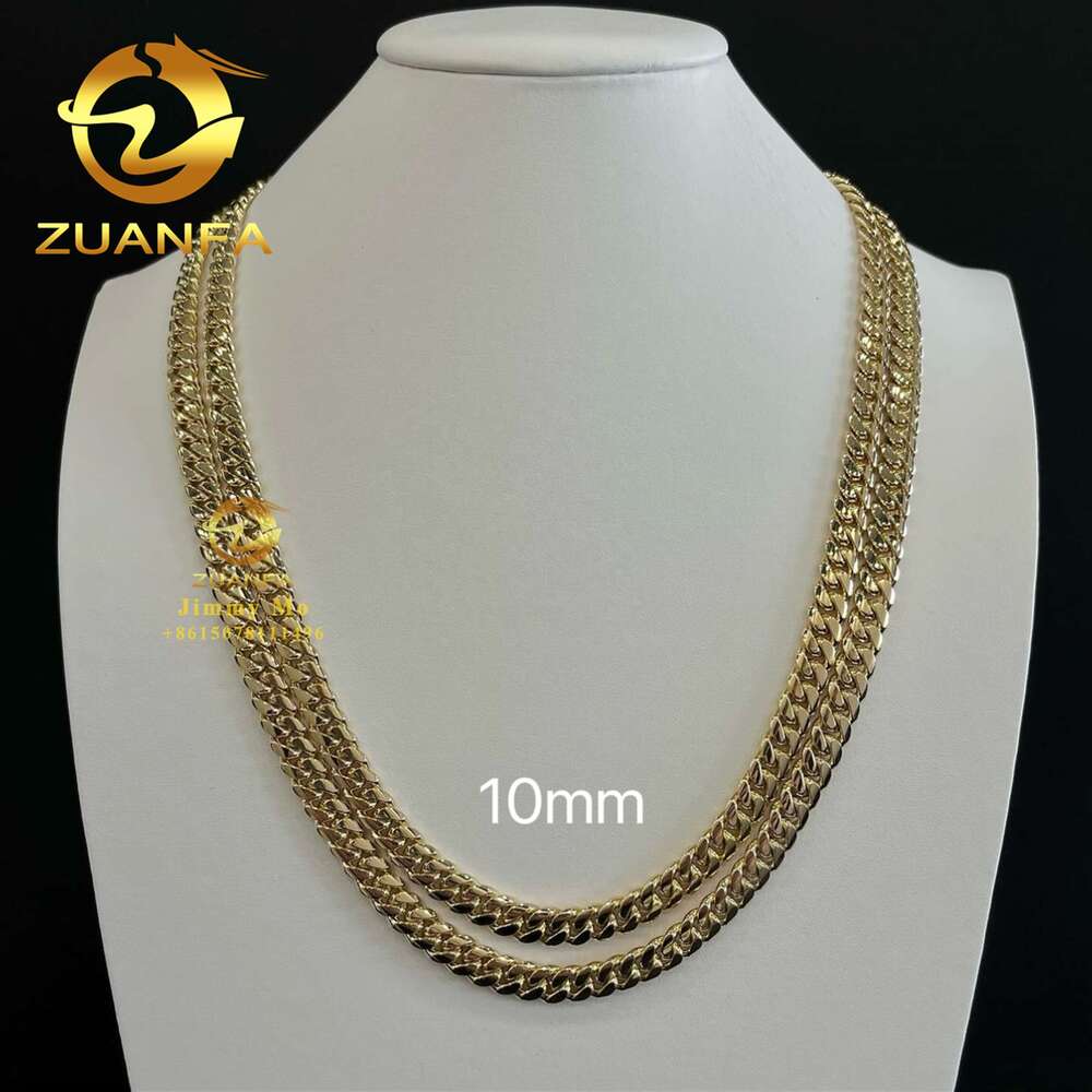 Popular 10Mm 12Mm Au750 Real Solid Yellow Gold Iced Out Hip Hop Jewelry Man Miami Cuban Plain Chain